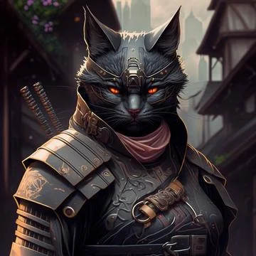 Samurai Black Cat Stock Illustration