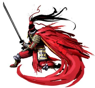 Samurai in a cloak in motion Stock Illustration