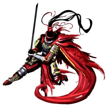 Samurai in a cloak in motion Illustration