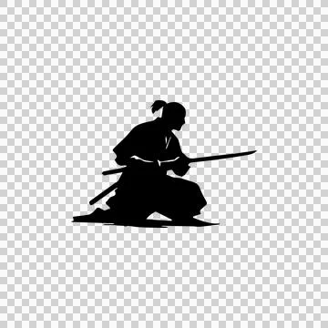 Samurai Defensive Crouch Silhouette Illustration Design Stock Illustration