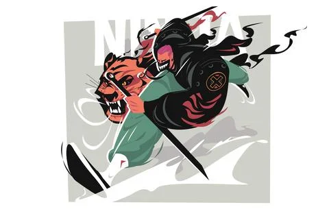 Samurai flying into battle Stock Illustration