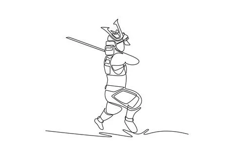 Samurai in full armor running forward in crouched stance with katana Stock Illustration