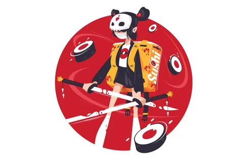 Samurai girl with katana Stock Illustration