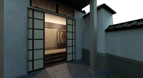 Samurai house exterior and interior 3d illustration Stock Illustration