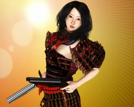 Samurai lady with two shotguns Stock Illustration