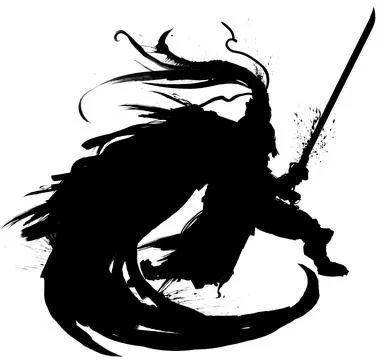 Samurai in a long cloak, ready to attack Stock Illustration