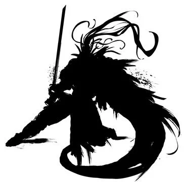 Samurai in a long cloak, ready to attack Stock Illustration