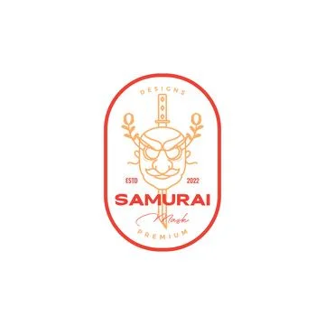 Samurai mask big nose logo vintage Stock Illustration