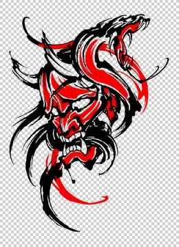 Samurai mask with dragon snake Stock Illustration