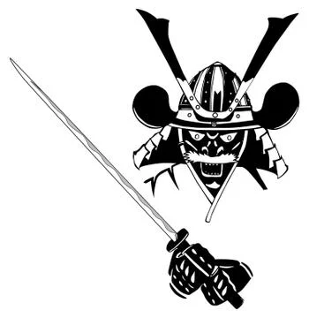 Samurai in mask with sword Stock Illustration