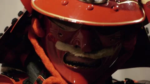 Samurai, in the red helmet (close up), moving Stock Footage 40678427