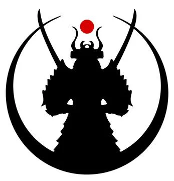 A samurai standing with his back to the viewer with two Katanas crossed at hi Stock Illustration