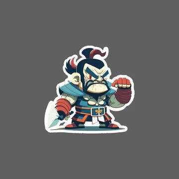 Samurai standing with a spear sticker Illustrazione stock