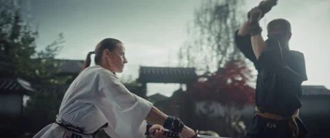 Samurai Sword Fight Scene Cinema Robot Footage Stock Footage 321011157