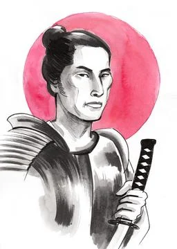Samurai with a sword Stock Illustration