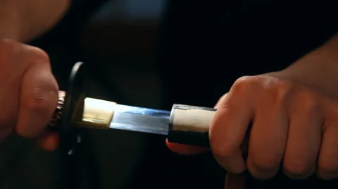 Samurai sword pulls out of the sheath Stock-Footage 2842087