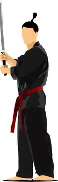 Samurai with the  sword. Vector illustration Stock Illustration