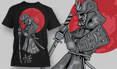 Samurai with sword vector t-shirt design Stock Illustration