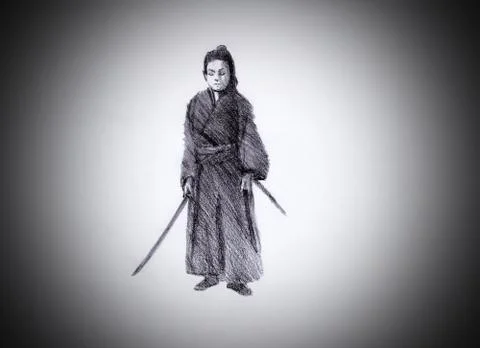 Samurai with two swords Stock Illustration