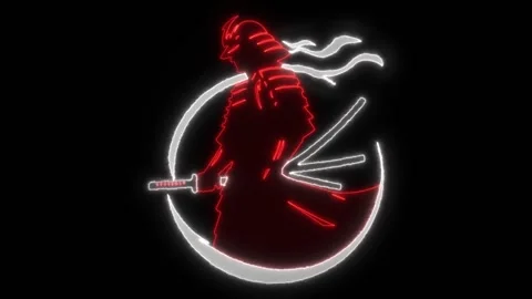 Samurai Warrior Animated Neon Logo with Reveal Effect - Overlay Graphic Element Stock Footage 281789578