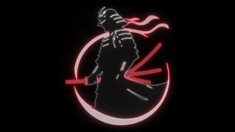 Samurai Warrior Animated Neon Logo - Loop - Overlay Graphic Element Stock Footage 281798378