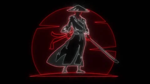 Samurai Warrior Animated Neon Logo - Loop - Overlay Graphic Element Stock Footage 281852483