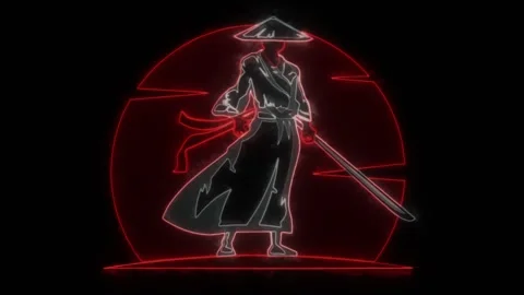 Samurai Warrior Animated Neon Logo with Reveal Effect - Overlay Graphic Element Stock Footage 281852568