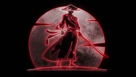 Samurai Warrior Animated Neon Logo with Reveal Effect - Overlay Graphic Element Stock Footage 281855347