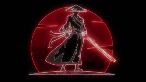 Samurai Warrior Animated Neon Logo - Loop - Overlay Graphic Element Stock Footage 281869266