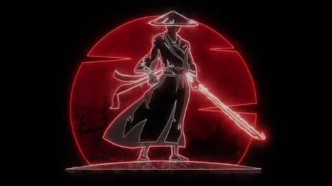 Samurai Warrior Animated Neon Logo with Reveal Effect - Overlay Graphic Element Stock Footage 281869431