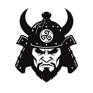 Samurai warrior head mascot logo featuring stylized bearded face with tradi.. Stock Illustration