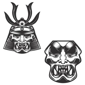 Samurai warrior helmet isolated on white background. Design elem Stock Illustration