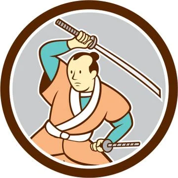Samurai warrior katana sword circle cartoon Stock Illustration