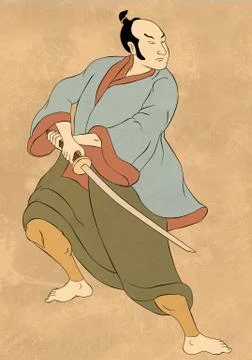 Samurai warrior with katana sword fighting stance Stock Illustration
