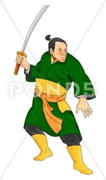 Samurai warrior with katana sword Stock Illustration