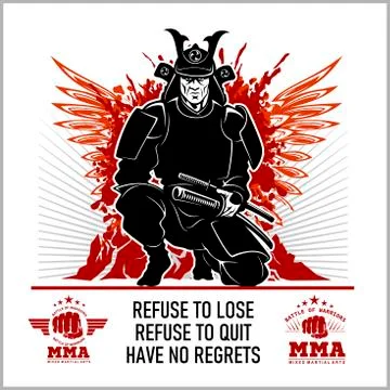 Samurai warrior. MMA emblems. Vector illustration on grunge background Stock Illustration