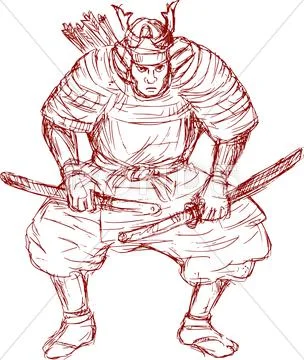 Samurai warrior with sword in fighting stance Stock Illustration