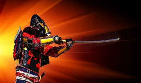 Samurai warrior with sword at sunset. 写真素材