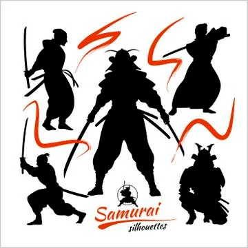 Samurai warriors - vector set, vector silhouettes isolated on white Stock Illustration