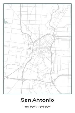 San Antonio Center, Texas - vector map of city in Pastel, Gray, White, Green col Stock Illustration