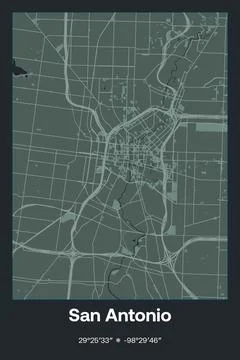 San Antonio Center, Texas - vector map of city in Dark gray, Gray, Green, gray-g Stock Illustration