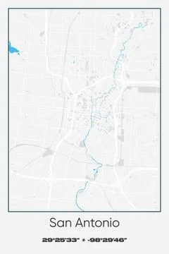 San Antonio Center, Texas - vector map of city in Gray, white, blue colors Stock Illustration