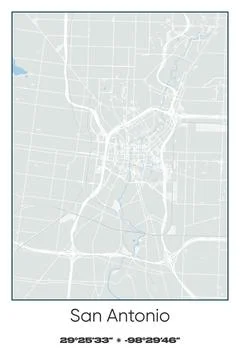 San Antonio Center, Texas - vector map of city in Gray, white, green, blue color Stock Illustration