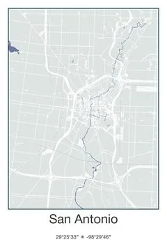 San Antonio Center, Texas - vector map of city in Gray, Blue, Green, White color Stock Illustration