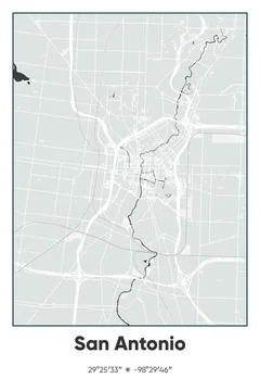 San Antonio Center, Texas - vector map of city in Gray, Black, White colors Stock Illustration