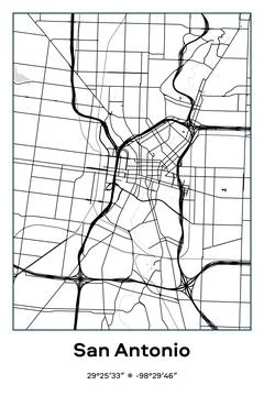 San Antonio Center, Texas - vector map of city in Black, white, gray colors Stock Illustration