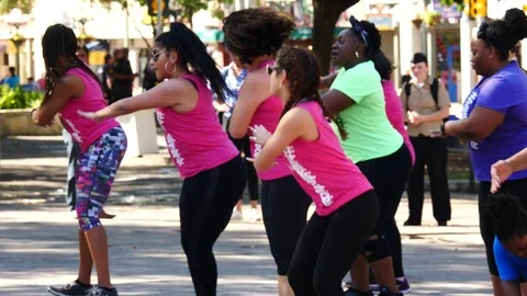 San Antonio Oct 2017 Group of Friends Exercise in Public Close Up Stock Footage 82851053