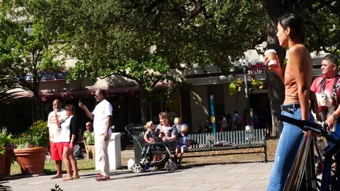San Antonio Oct 2017 Group of Tourist Watching Street Performance Stock Footage 82851355
