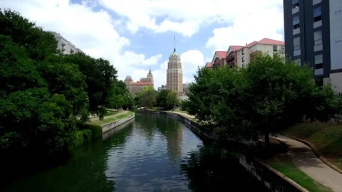 San Antonio River &amp; Skyline Stock Footage 97128977