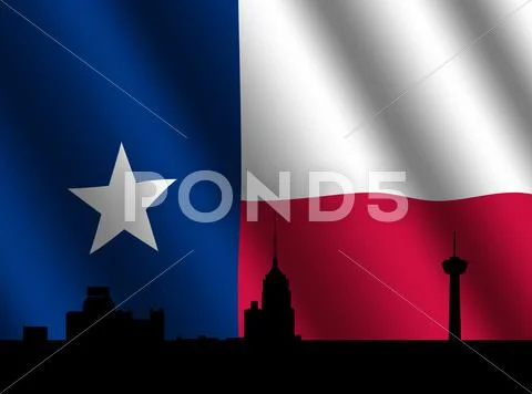 San antonio skyline with flag Stock Illustration